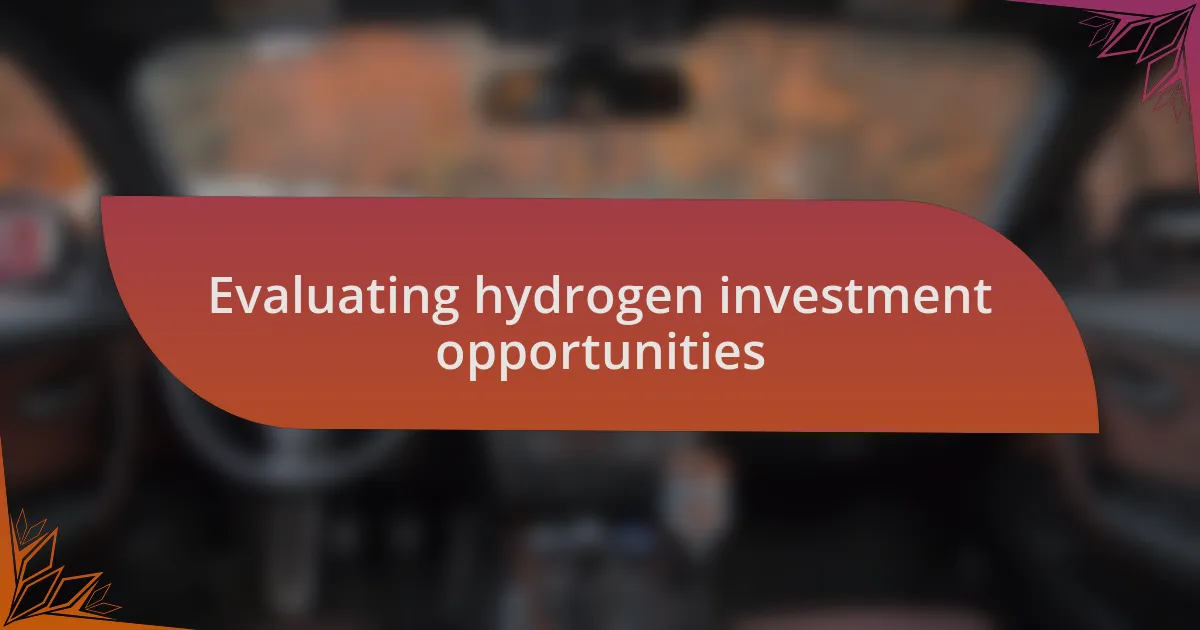 Evaluating hydrogen investment opportunities