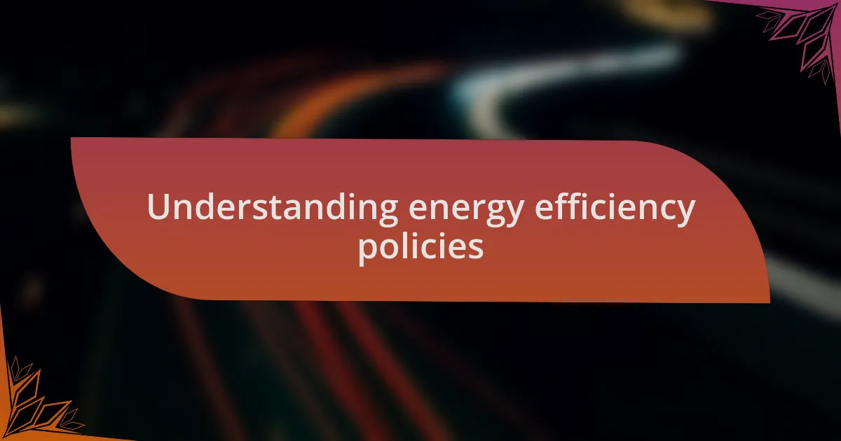 Understanding energy efficiency policies
